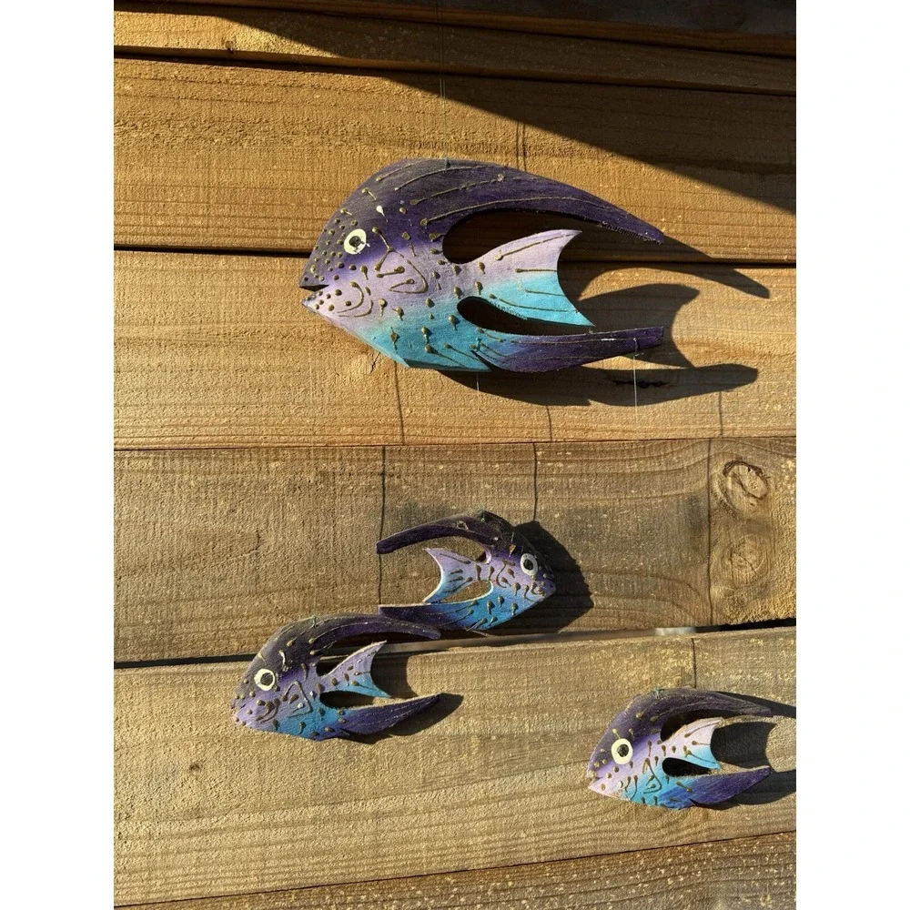 Wooden Hanging Decorative Hand Carved Hand Painted Fish‎ Vintage Jamaica